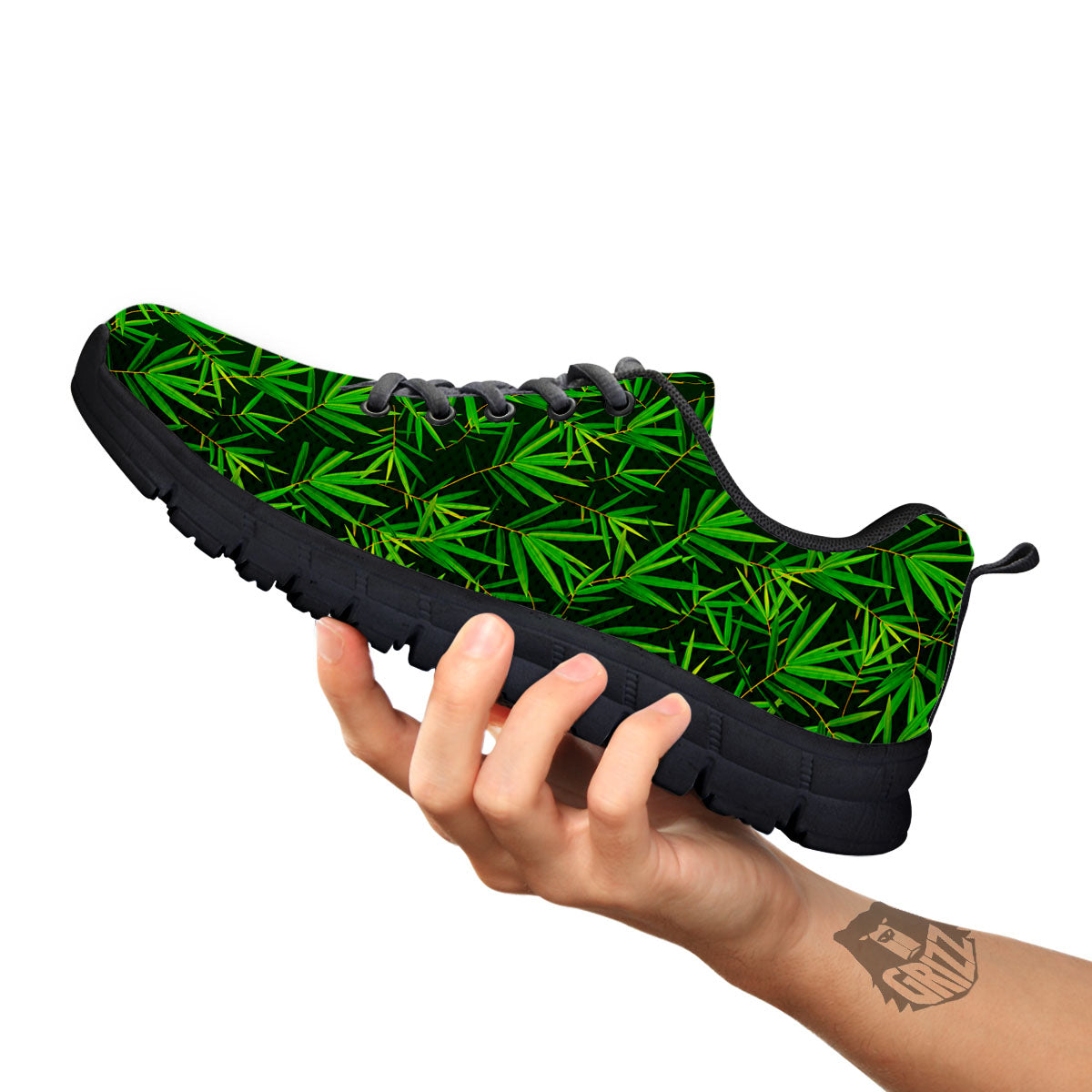 Bamboo Leaf Green Print Pattern Black Sneaker-grizzshop