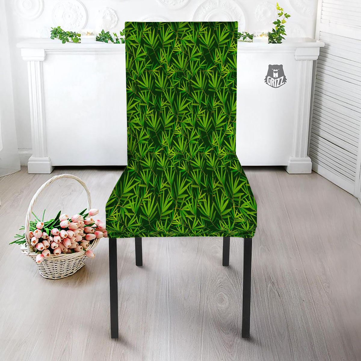 Bamboo Leaf Green Print Pattern Dining Chair Slipcover-grizzshop