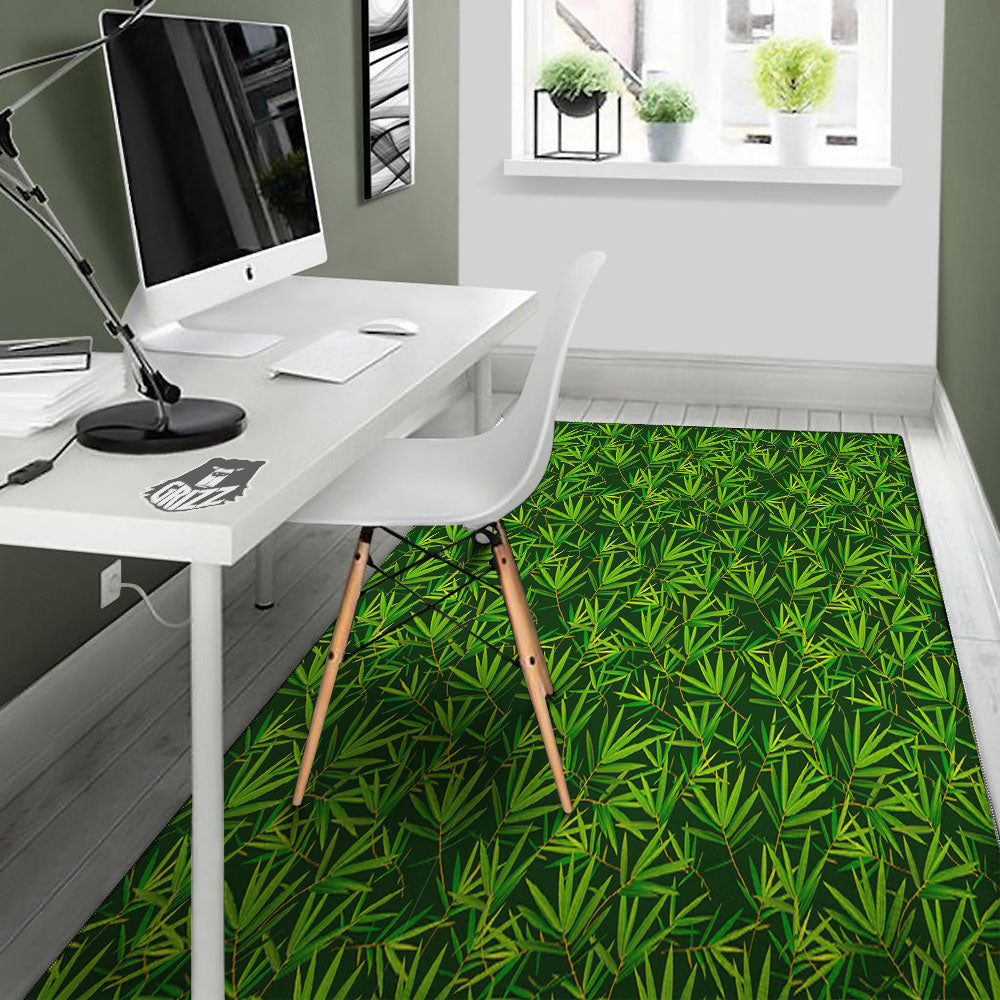 Bamboo Leaf Green Print Pattern Floor Mat-grizzshop