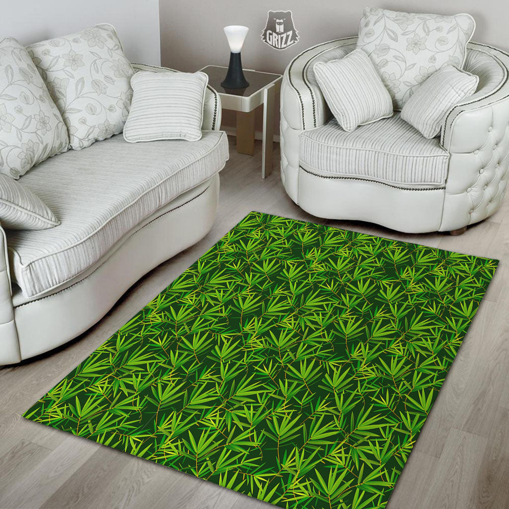 Bamboo Leaf Green Print Pattern Floor Mat-grizzshop