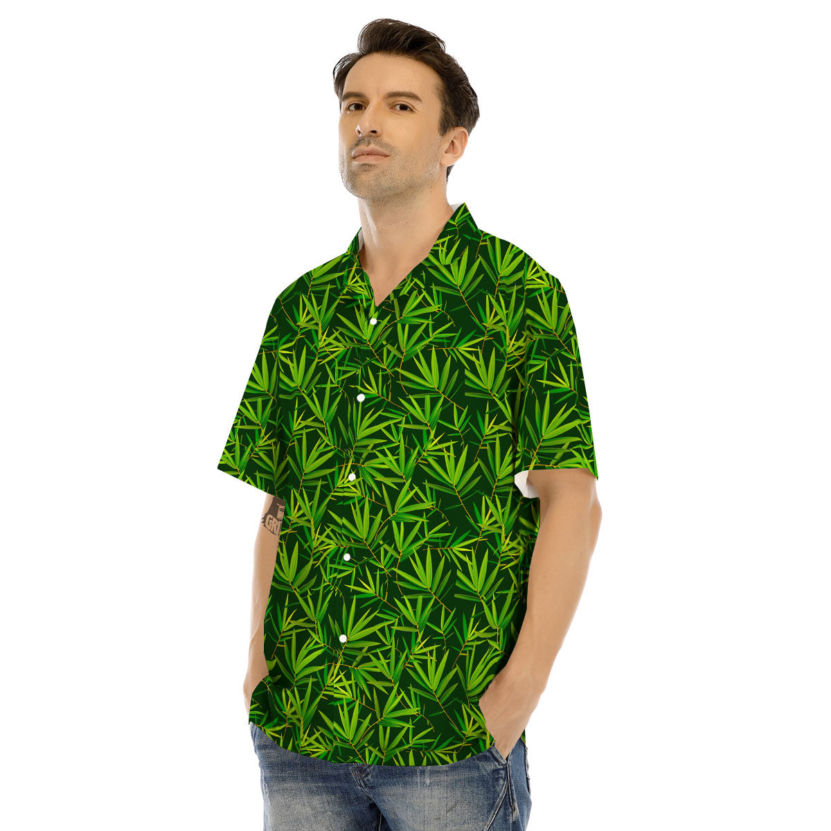 Bamboo Leaf Green Print Pattern Men's Hawaiian Shirt-grizzshop