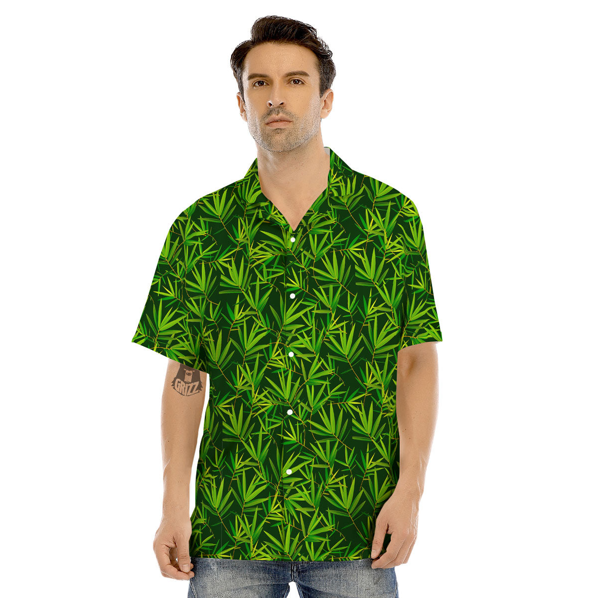 Bamboo Leaf Green Print Pattern Men's Hawaiian Shirt-grizzshop