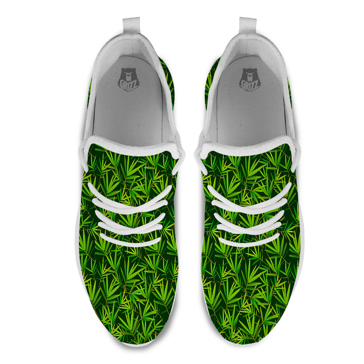 Bamboo Leaf Green Print Pattern White Athletic Shoes-grizzshop