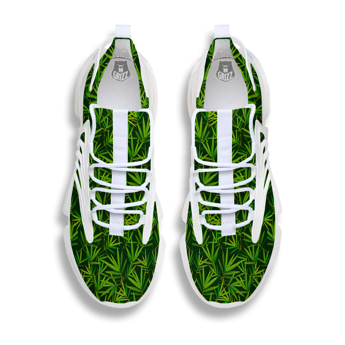 Bamboo Leaf Green Print Pattern White Gym Shoes-grizzshop