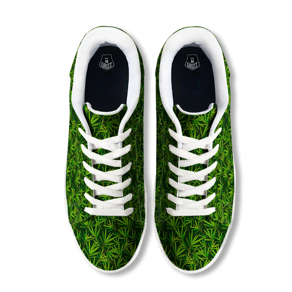 Bamboo Leaf Green Print Pattern White Low Top Sneakers-grizzshop
