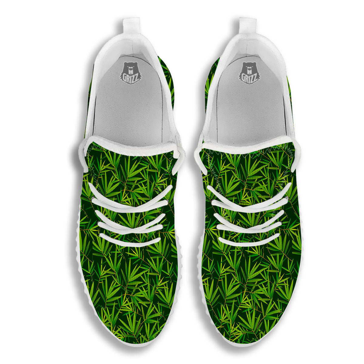 Bamboo Leaf Green Print Pattern White Walking Shoes-grizzshop