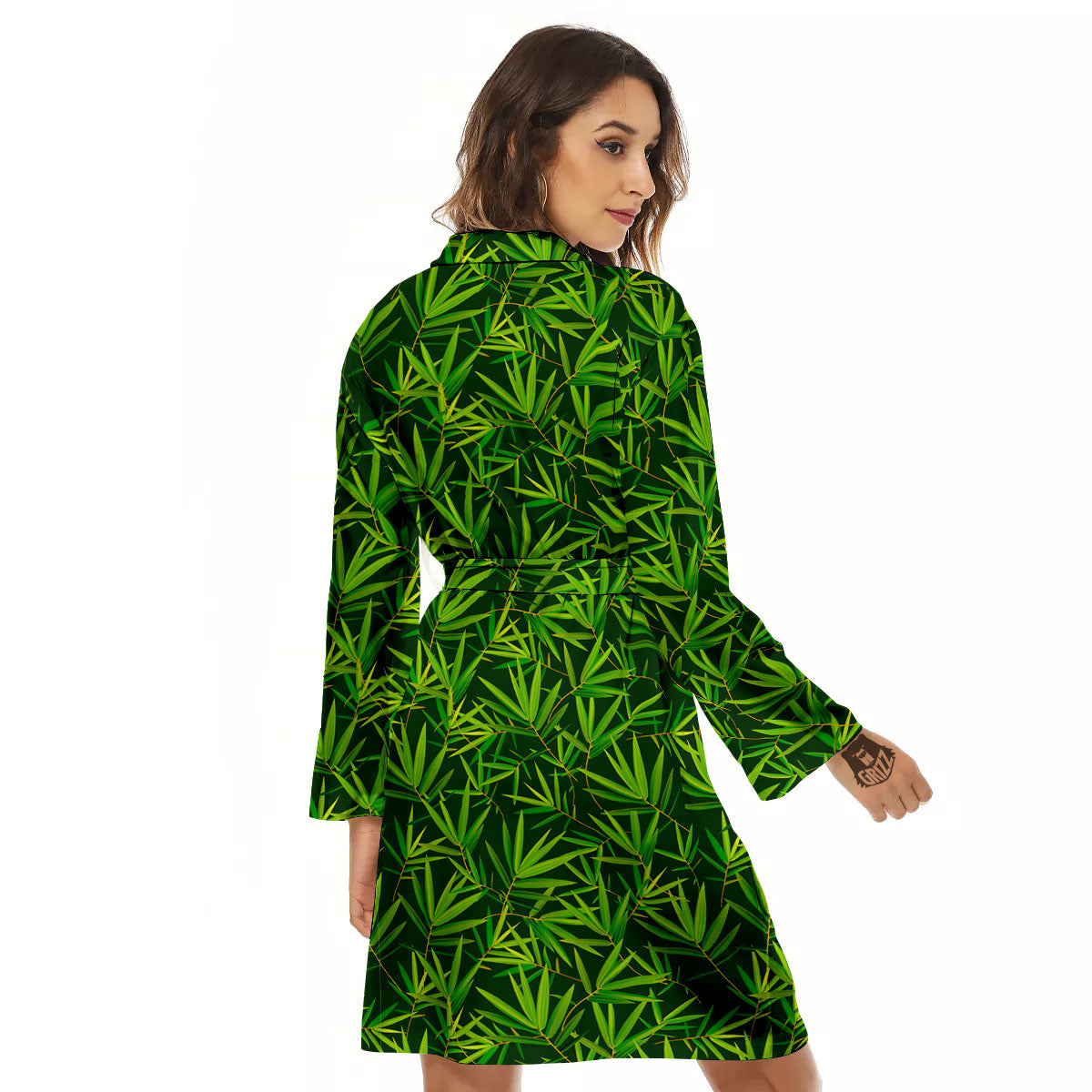 Bamboo Leaf Green Print Pattern Women's Robe-grizzshop