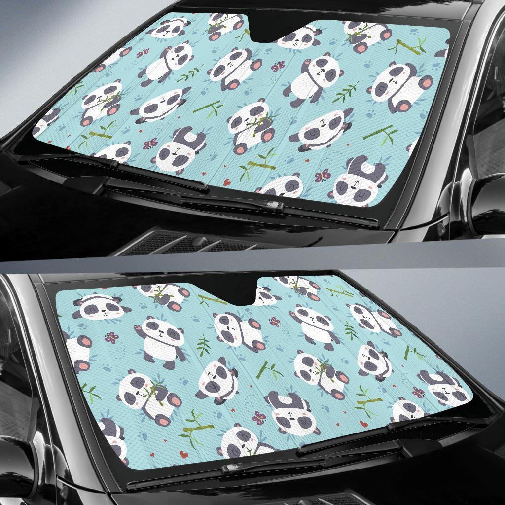 Bamboo Mint Panda Pattern Print Car Sun Shade-grizzshop