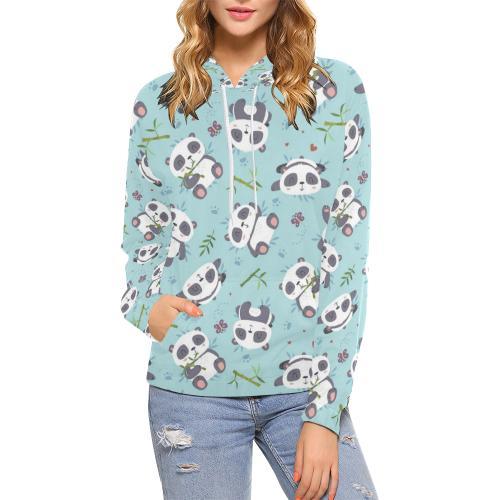 Bamboo Mint Panda Pattern Print Women Pullover Hoodie-grizzshop