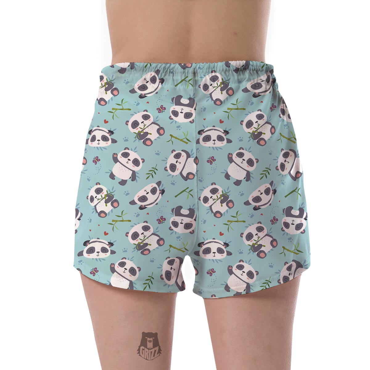 Bamboo Mint Panda Pattern Print Women's Shorts-grizzshop
