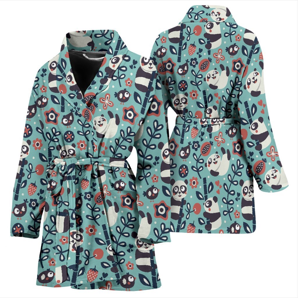 Bamboo Panda Pattern Print Women Long Robe-grizzshop