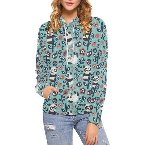 Bamboo Panda Pattern Print Women Pullover Hoodie-grizzshop