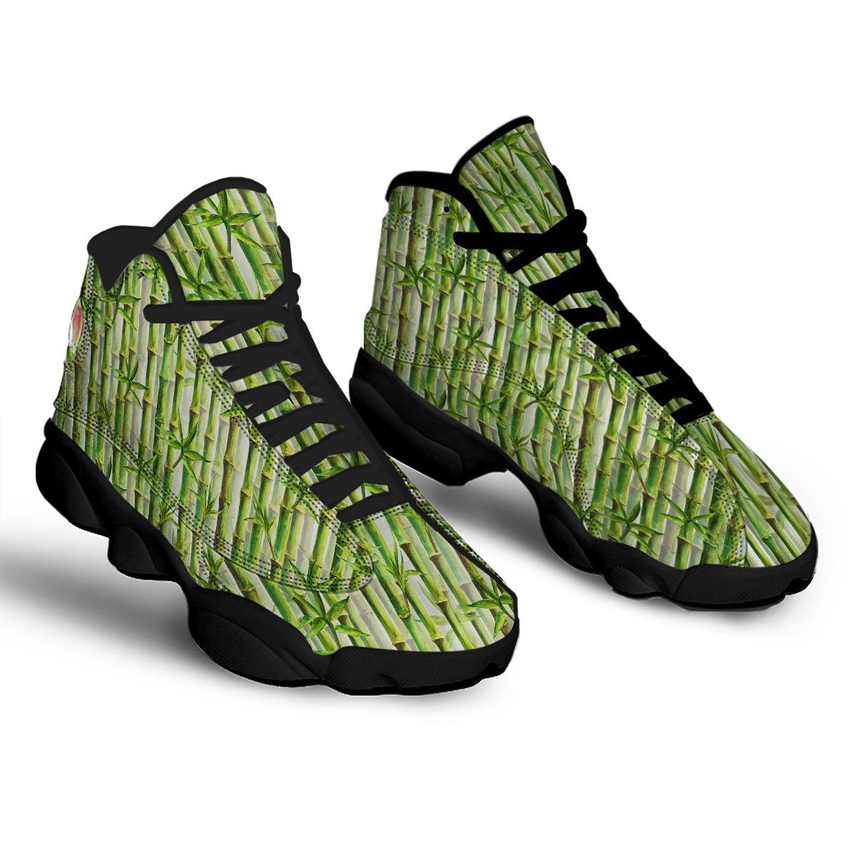Bamboo Watercolor Print Pattern Black Basketball Shoes-grizzshop