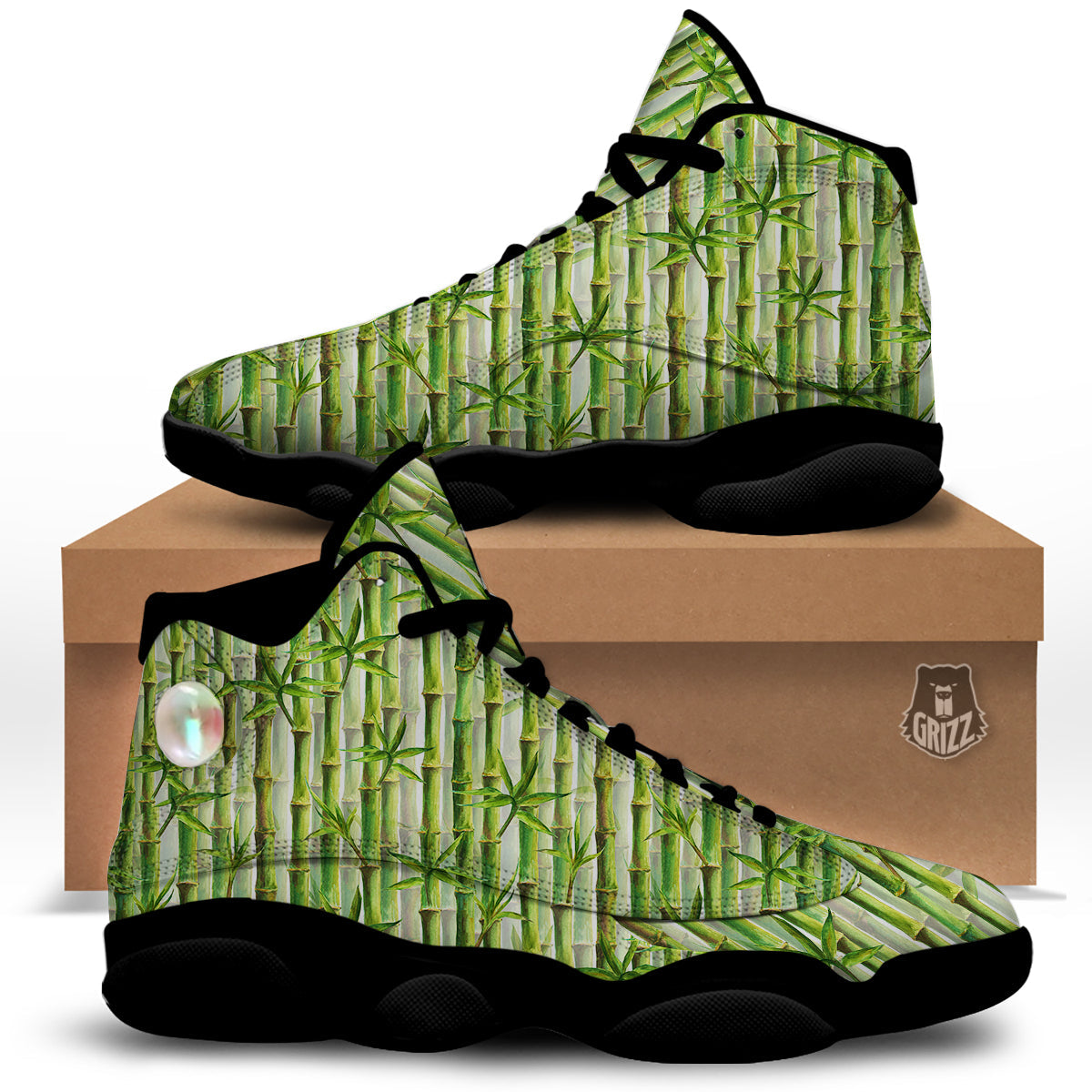 Bamboo Watercolor Print Pattern Black Basketball Shoes-grizzshop