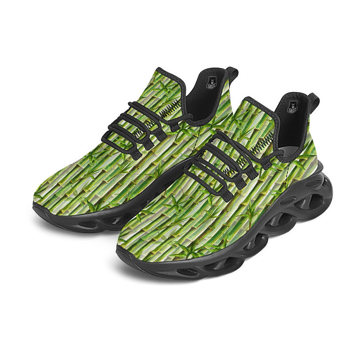Bamboo Watercolor Print Pattern Black Running Shoes-grizzshop