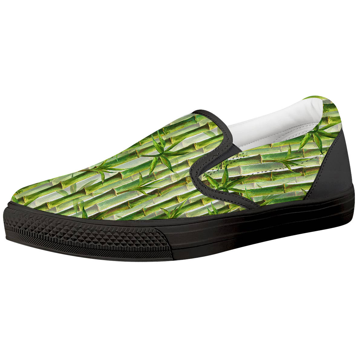 Bamboo Watercolor Print Pattern Black Slip On Shoes-grizzshop