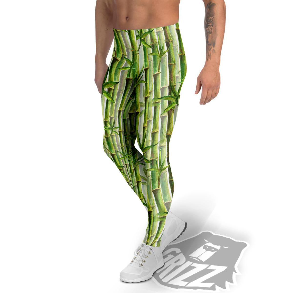 Bamboo Watercolor Print Pattern Men's Leggings-grizzshop