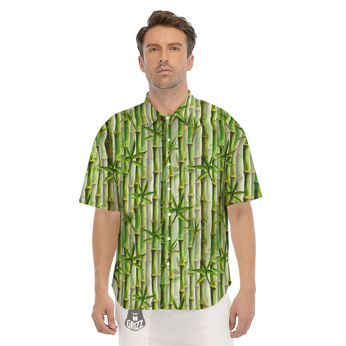 Bamboo Watercolor Print Pattern Men's Short Sleeve Shirts-grizzshop