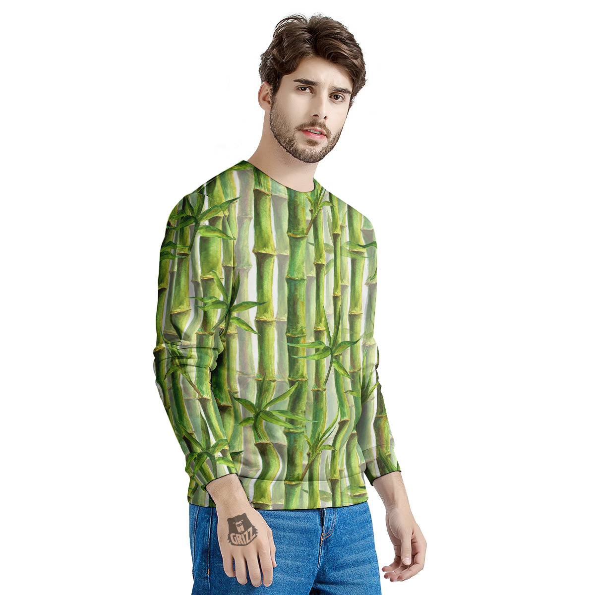 Bamboo Watercolor Print Pattern Men's Sweatshirt-grizzshop