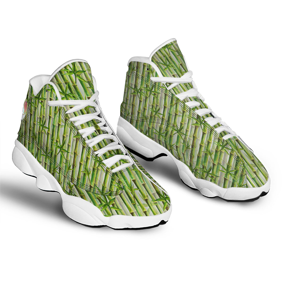 Bamboo Watercolor Print Pattern White Basketball Shoes-grizzshop