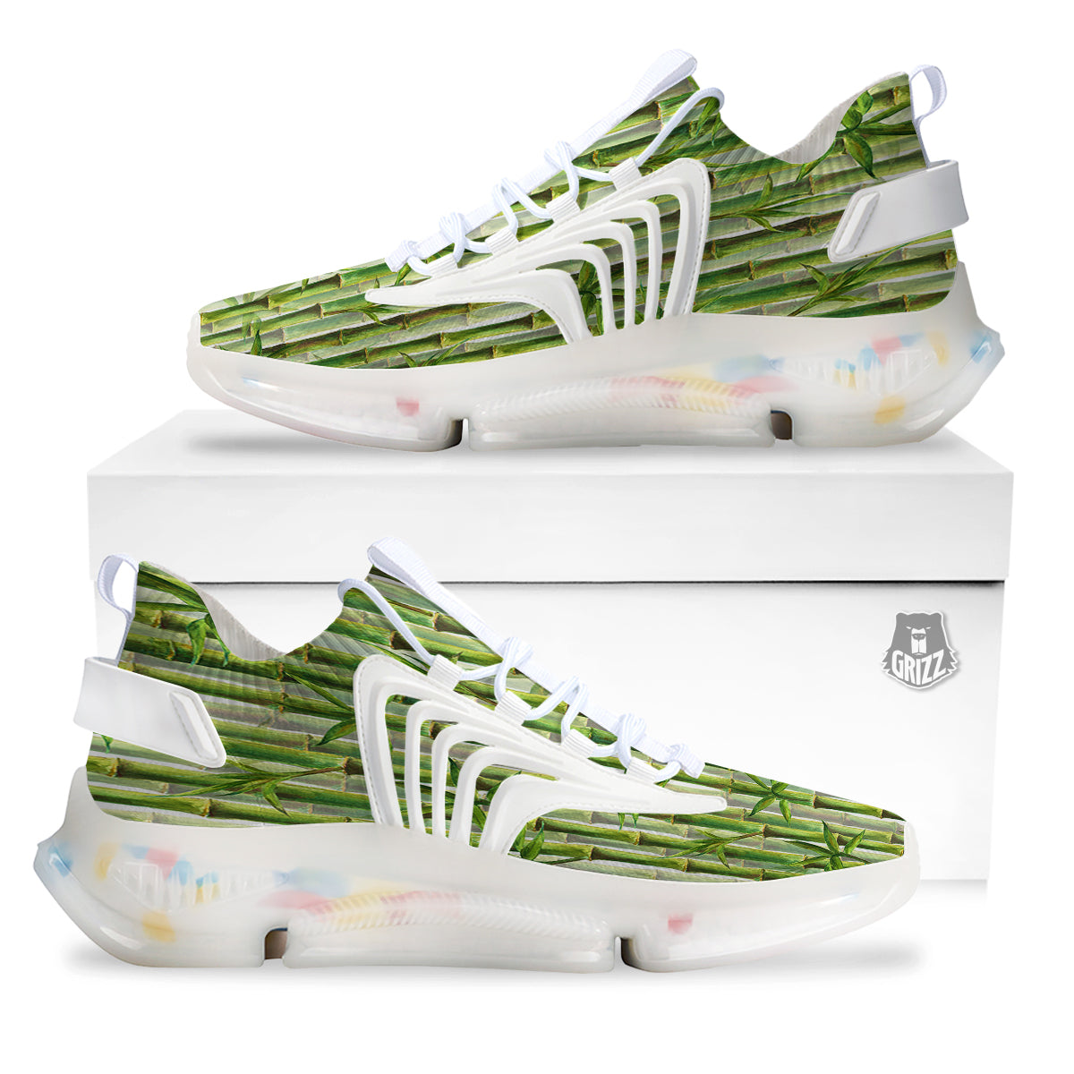 Bamboo Watercolor Print Pattern White Gym Shoes-grizzshop