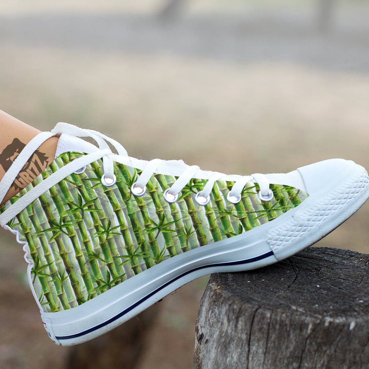Bamboo Watercolor Print Pattern White High Top Shoes-grizzshop
