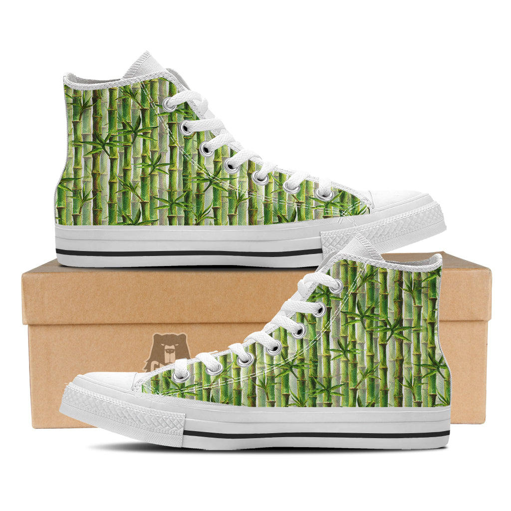 Bamboo Watercolor Print Pattern White High Top Shoes-grizzshop