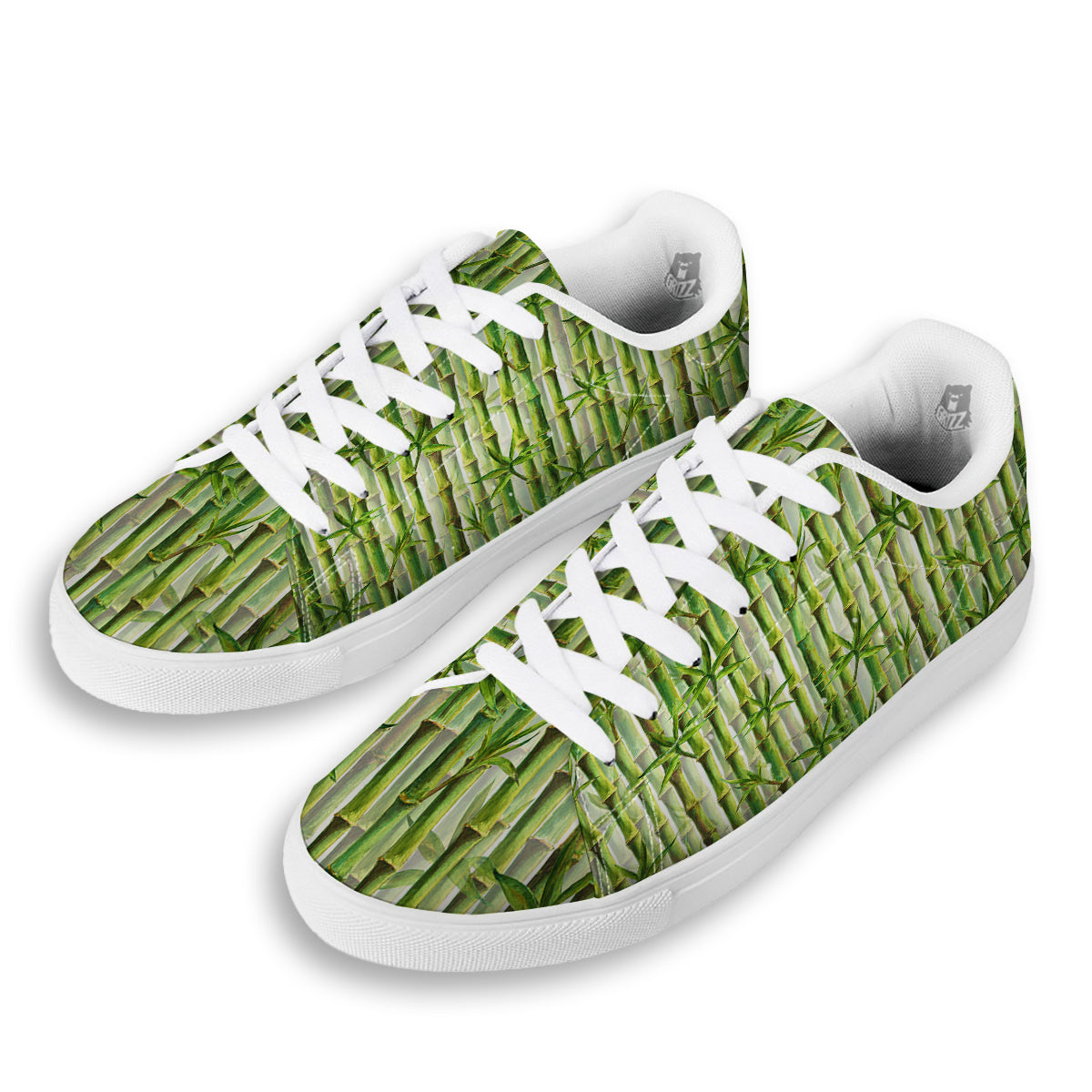 Bamboo Watercolor Print Pattern White Low Top Sneakers-grizzshop