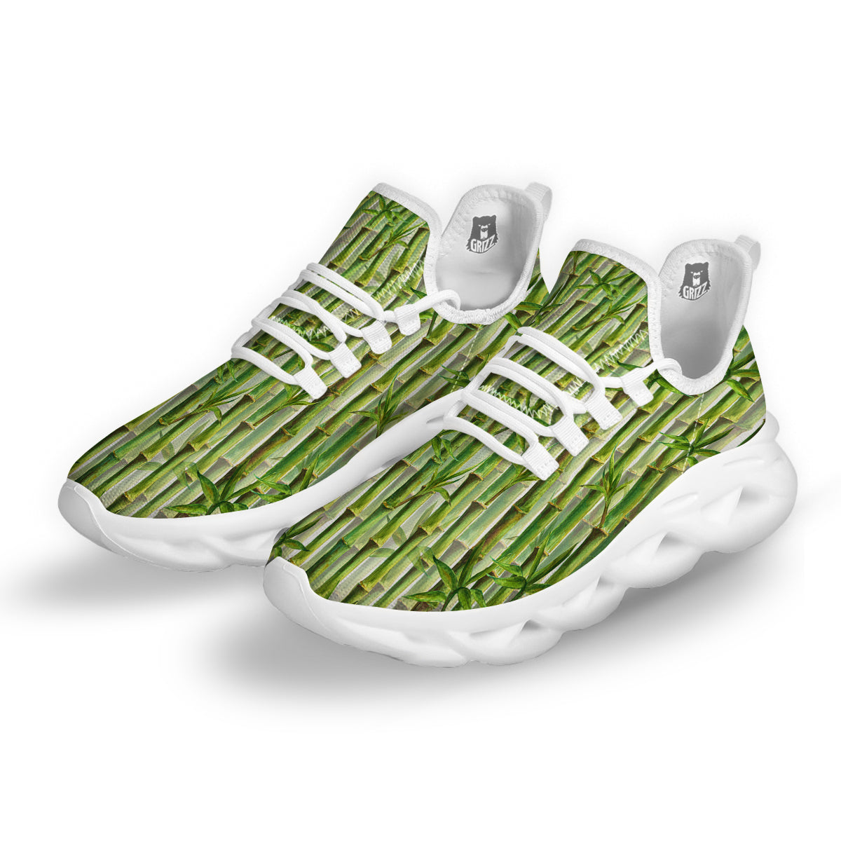 Bamboo Watercolor Print Pattern White Running Shoes-grizzshop