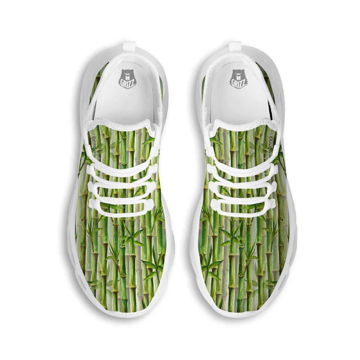 Bamboo Watercolor Print Pattern White Running Shoes-grizzshop