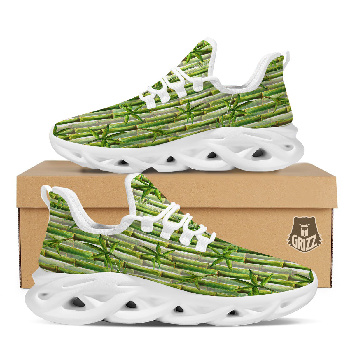 Bamboo Watercolor Print Pattern White Running Shoes-grizzshop