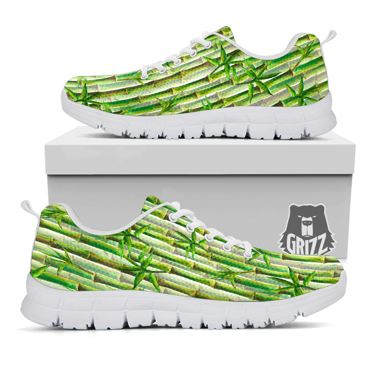 Bamboo Watercolor Print Pattern White Sneaker-grizzshop