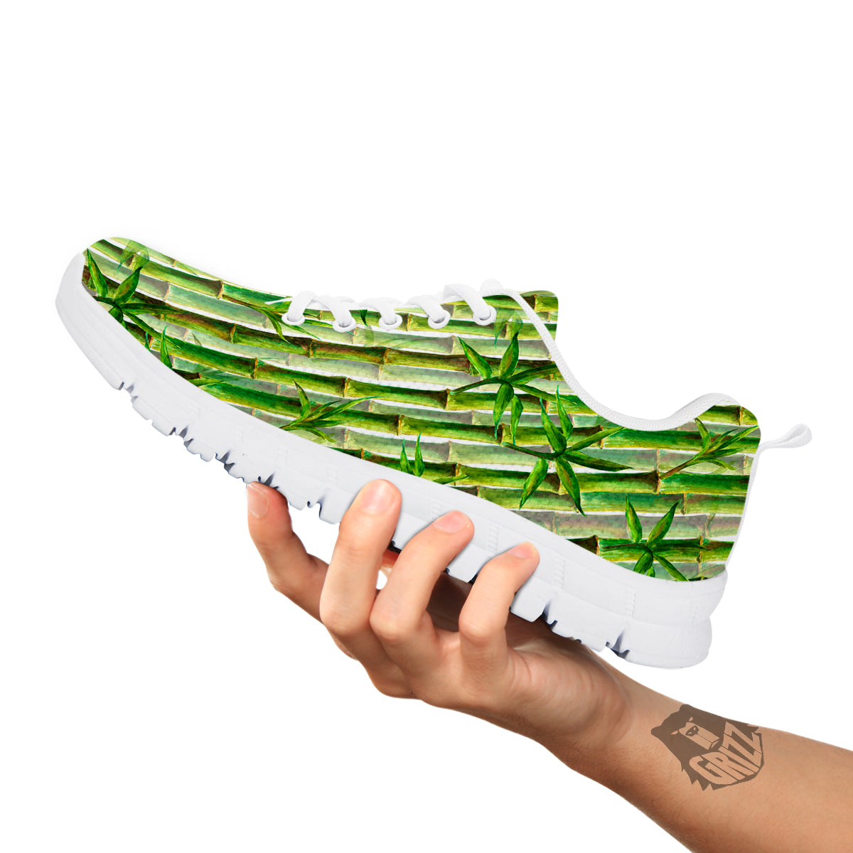 Bamboo Watercolor Print Pattern White Sneaker-grizzshop