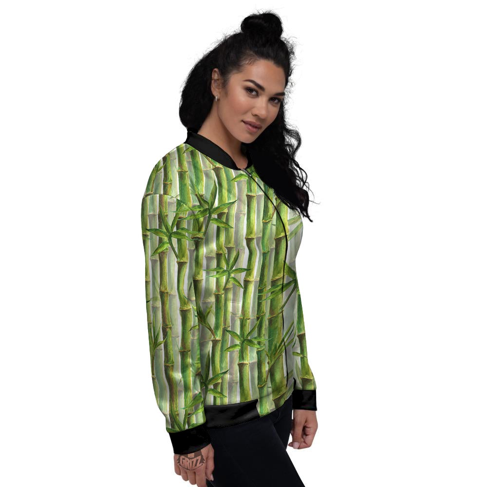 Bamboo Watercolor Print Pattern Women's Bomber Jacket-grizzshop