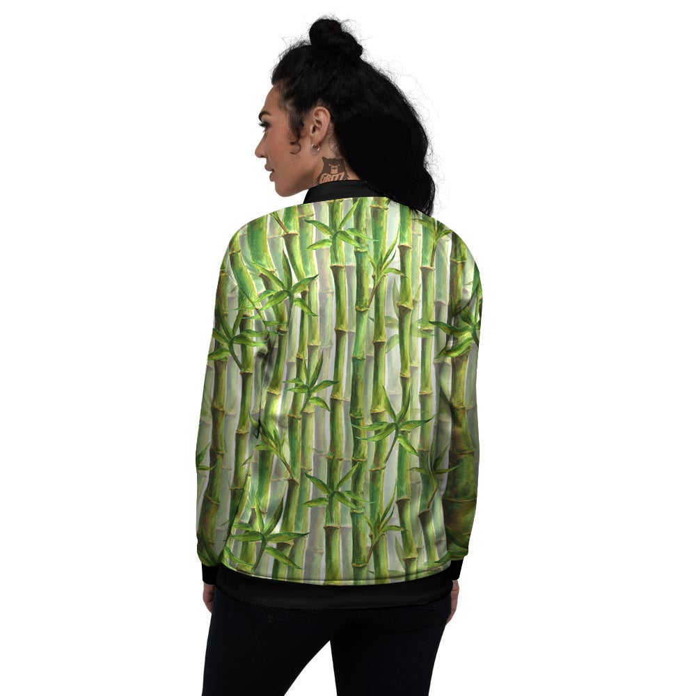 Bamboo Watercolor Print Pattern Women's Bomber Jacket-grizzshop