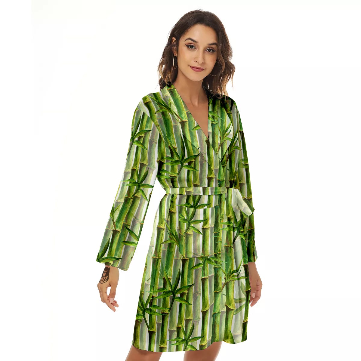 Bamboo Watercolor Print Pattern Women's Robe-grizzshop