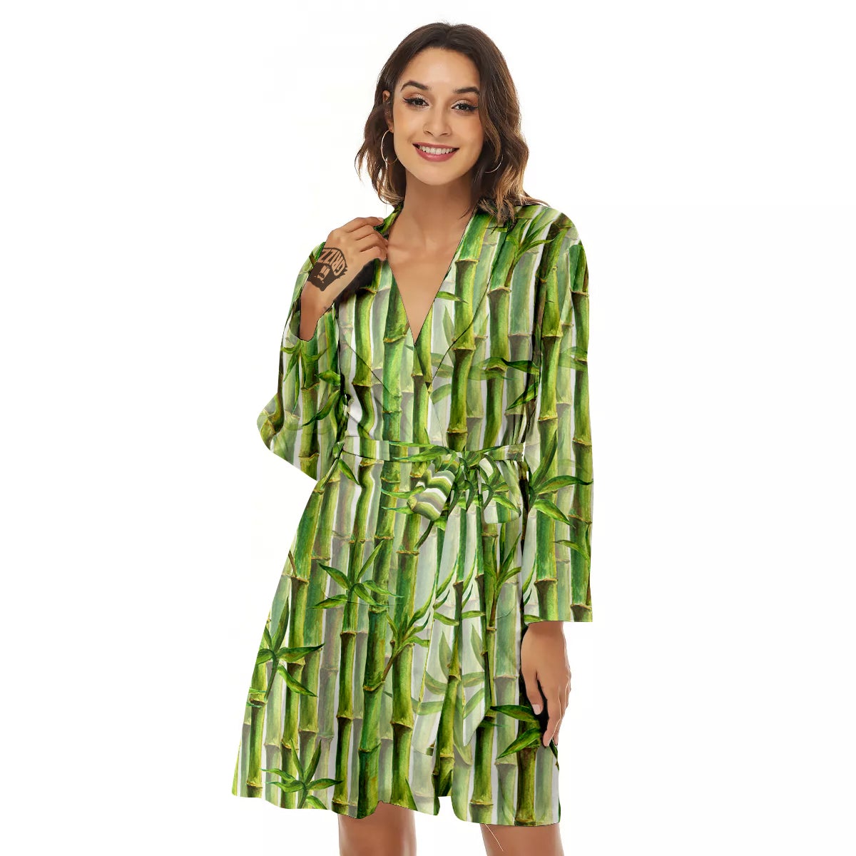 Bamboo Watercolor Print Pattern Women's Robe-grizzshop