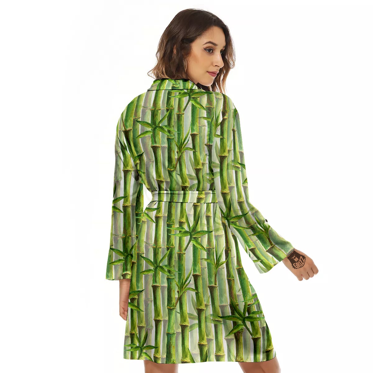 Bamboo Watercolor Print Pattern Women's Robe-grizzshop