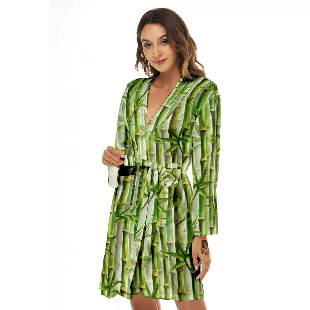 Bamboo Watercolor Print Pattern Women's Robe-grizzshop