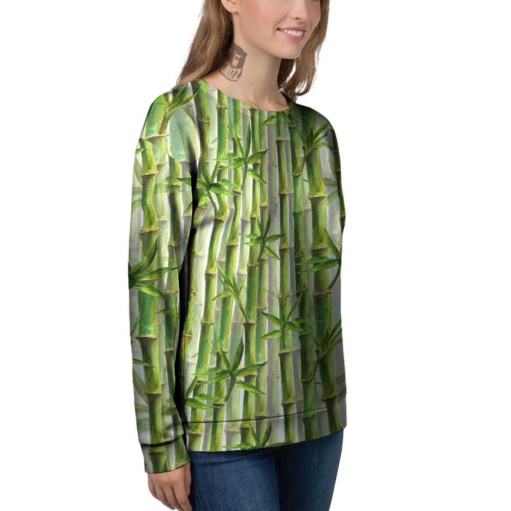 Bamboo Watercolor Print Pattern Women's Sweatshirt-grizzshop