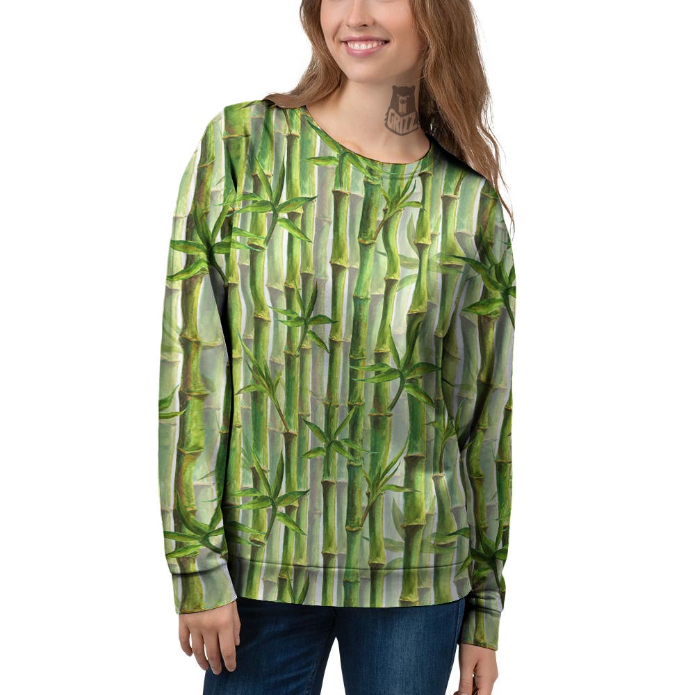 Bamboo Watercolor Print Pattern Women's Sweatshirt-grizzshop