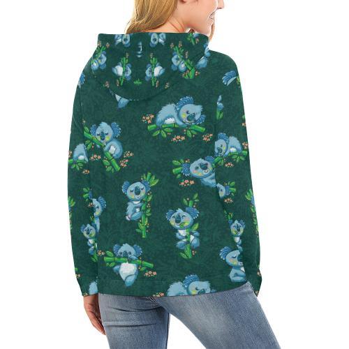 Bamboo Koala Pattern Print Women Pullover Hoodie-grizzshop
