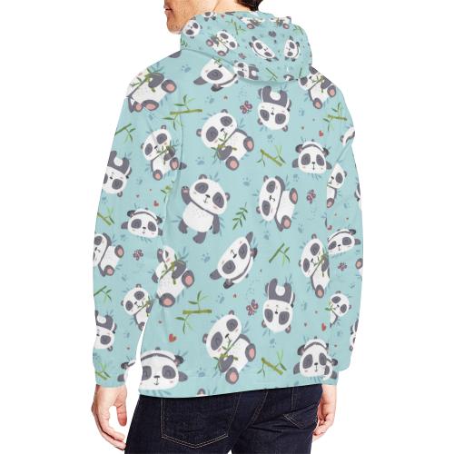 Bamboo Mint Panda Pattern Print Men Pullover Hoodie-grizzshop