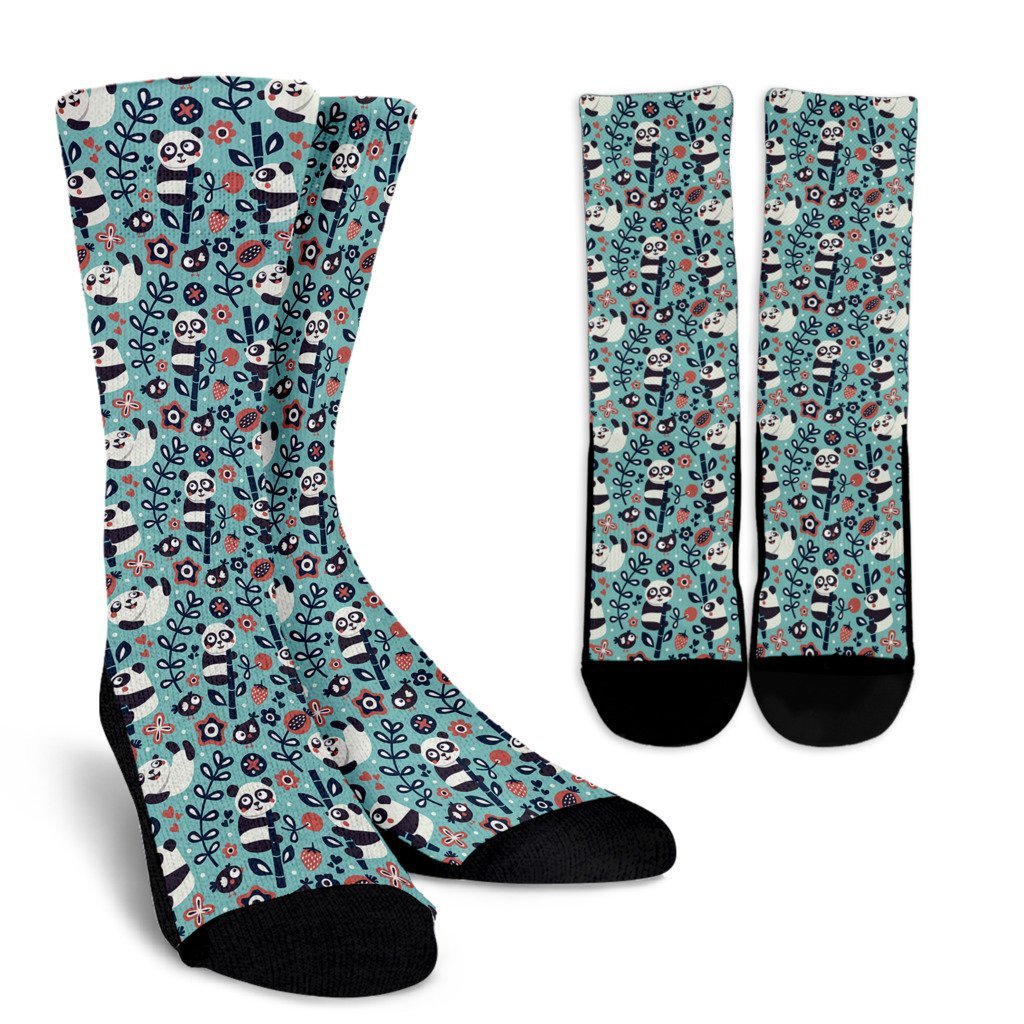 Bamboo Panda Pattern Print Unisex Crew Socks-grizzshop