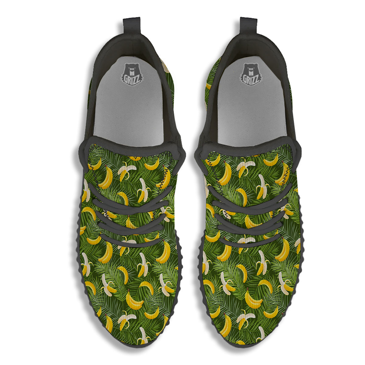 Banana Aloha Print Pattern Black Walking Shoes-grizzshop