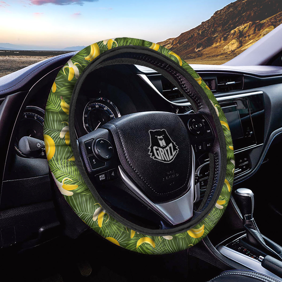 Banana Aloha Print Pattern Car Steering Wheel Cover-grizzshop