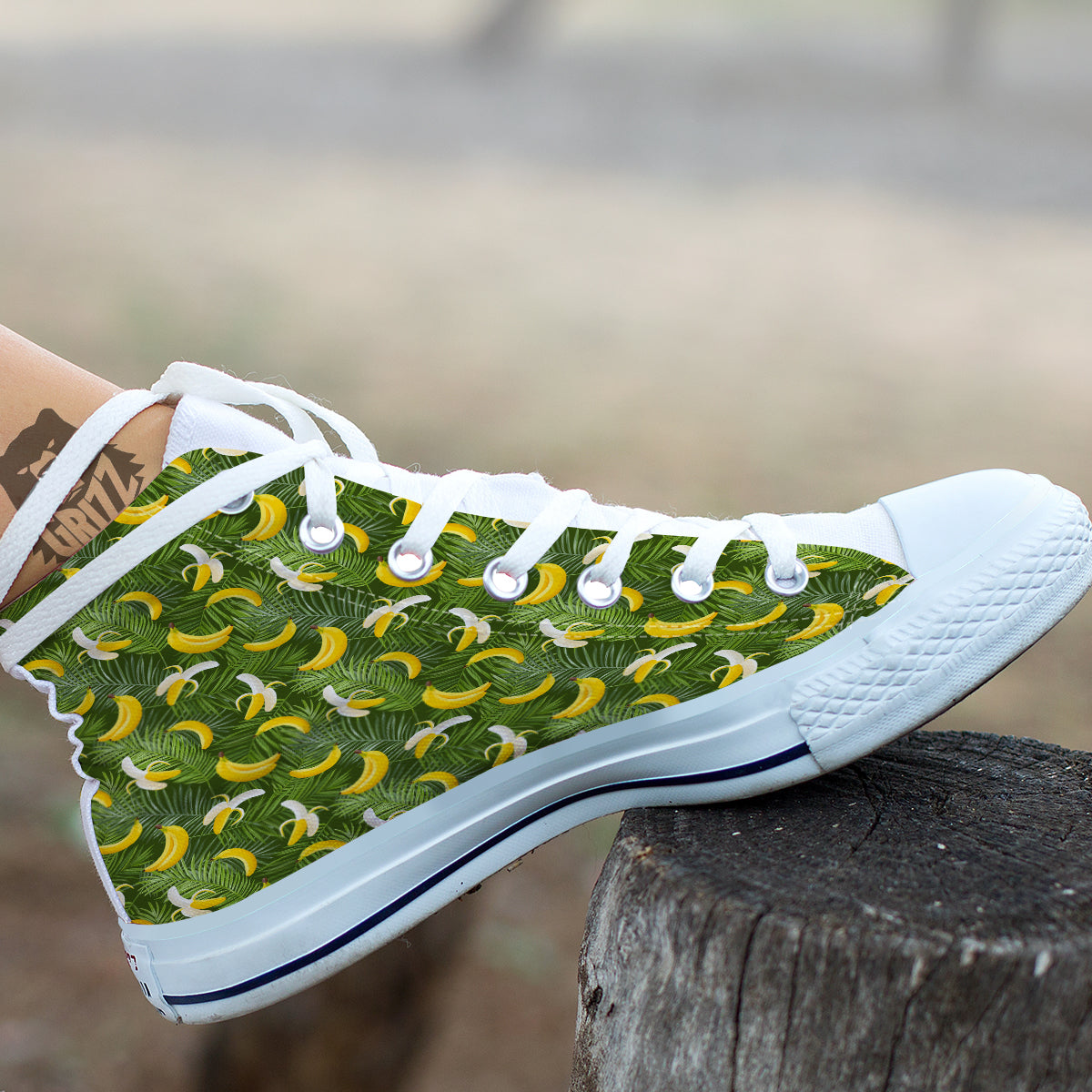 Banana Aloha Print Pattern White High Top Shoes-grizzshop