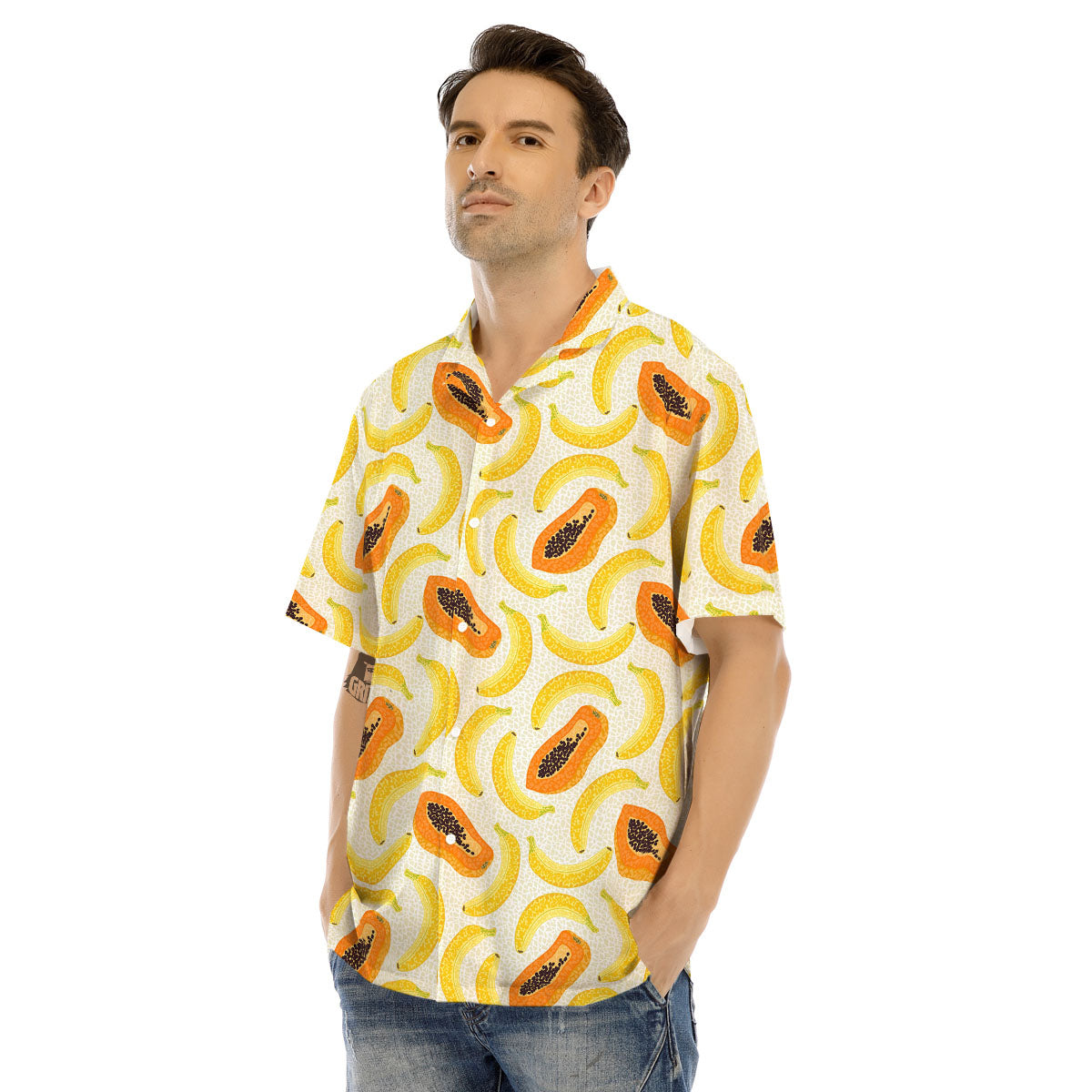 Banana And Papaya Print Pattern Men's Hawaiian Shirt-grizzshop