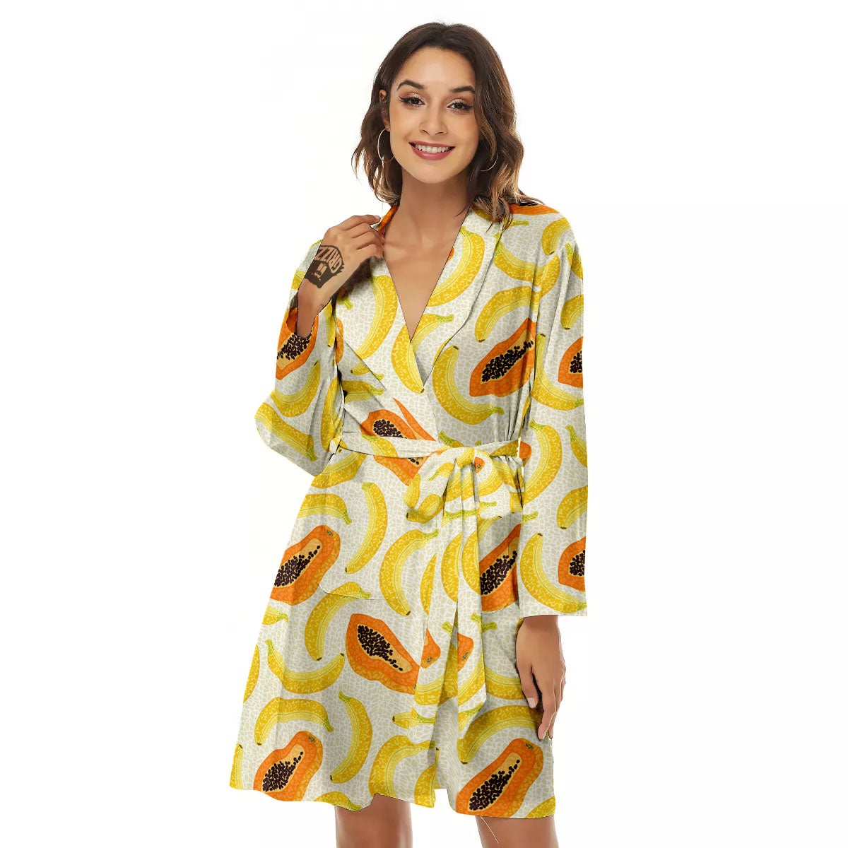 Banana And Papaya Print Pattern Women's Robe-grizzshop