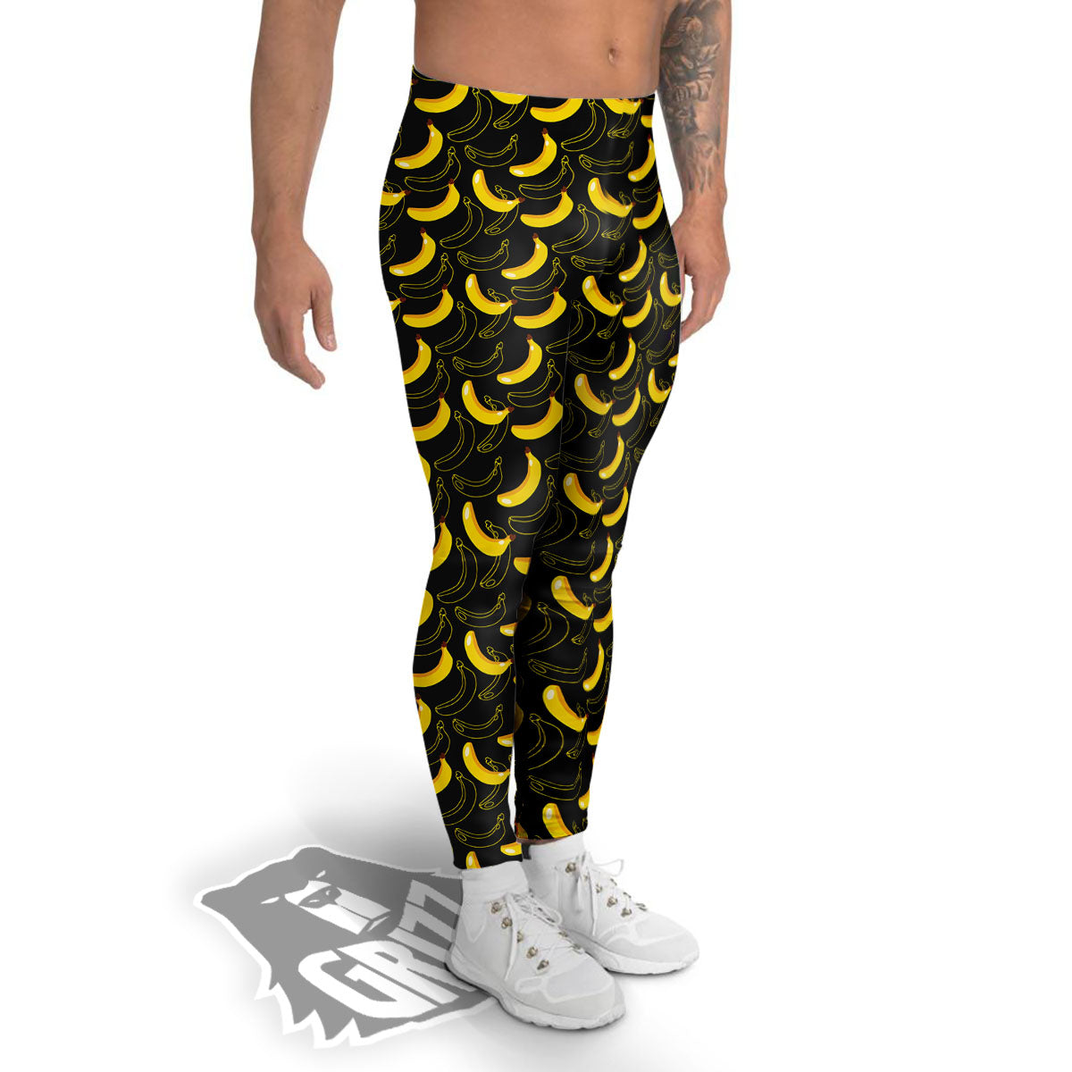 Banana Black Cartoon Print Pattern Men's Leggings-grizzshop